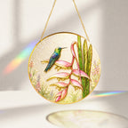 Hummingbird heliconia suncatcher with gold chain and suction cup