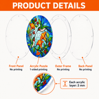 Layered acrylic design of hummingbird orange flower puzzle suncatcher