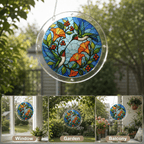 Hummingbird orange flower acrylic puzzle suncatcher for window garden and balcony decor