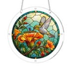 Hummingbird pink flower acrylic jigsaw puzzle suncatcher on white background