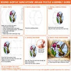 Easy assembly guide for round hummingbird pink fuchsia flower acrylic puzzle suncatcher