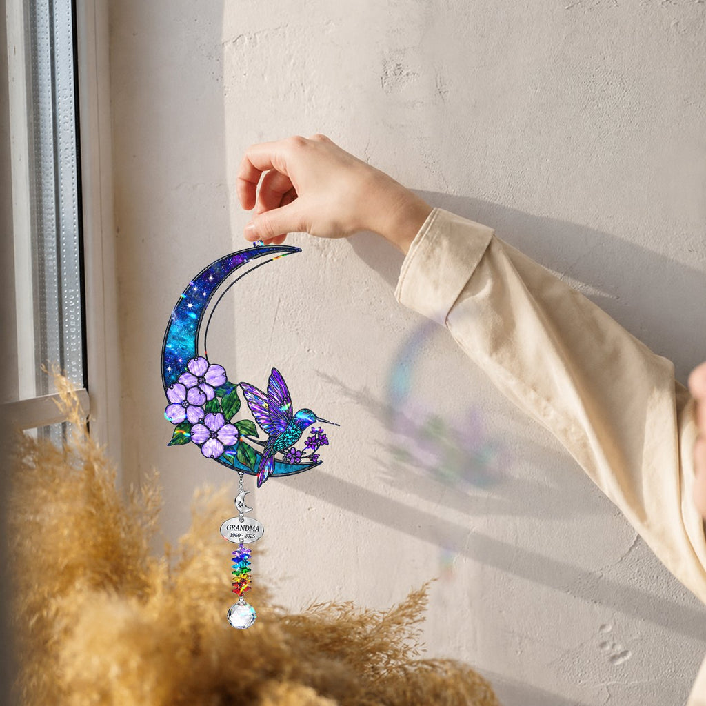 Hummingbird purple blossom holographic suncatcher