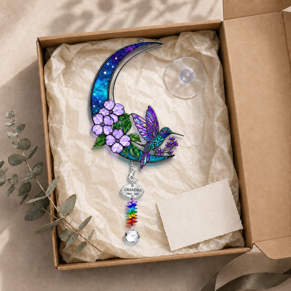 Hummingbird purple blossom holographic suncatcher