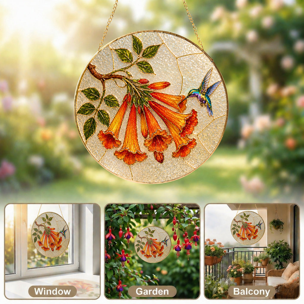 Hummingbird trumpet flower suncatcher lifestyle detail