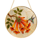 Hummingbird trumpet flower gold frame suncatcher product view