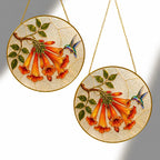 Hummingbird trumpet flower suncatcher shown in two sizes