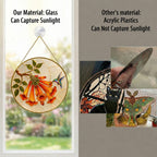 Real glass hummingbird trumpet flower suncatcher compared with acrylic, glass captures sunlight