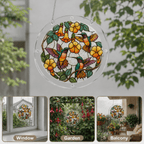 Hummingbird yellow flower acrylic puzzle suncatcher for window garden and balcony decor