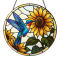 Vibrant Sunflower Hummingbird Stained Glass Suncatcher