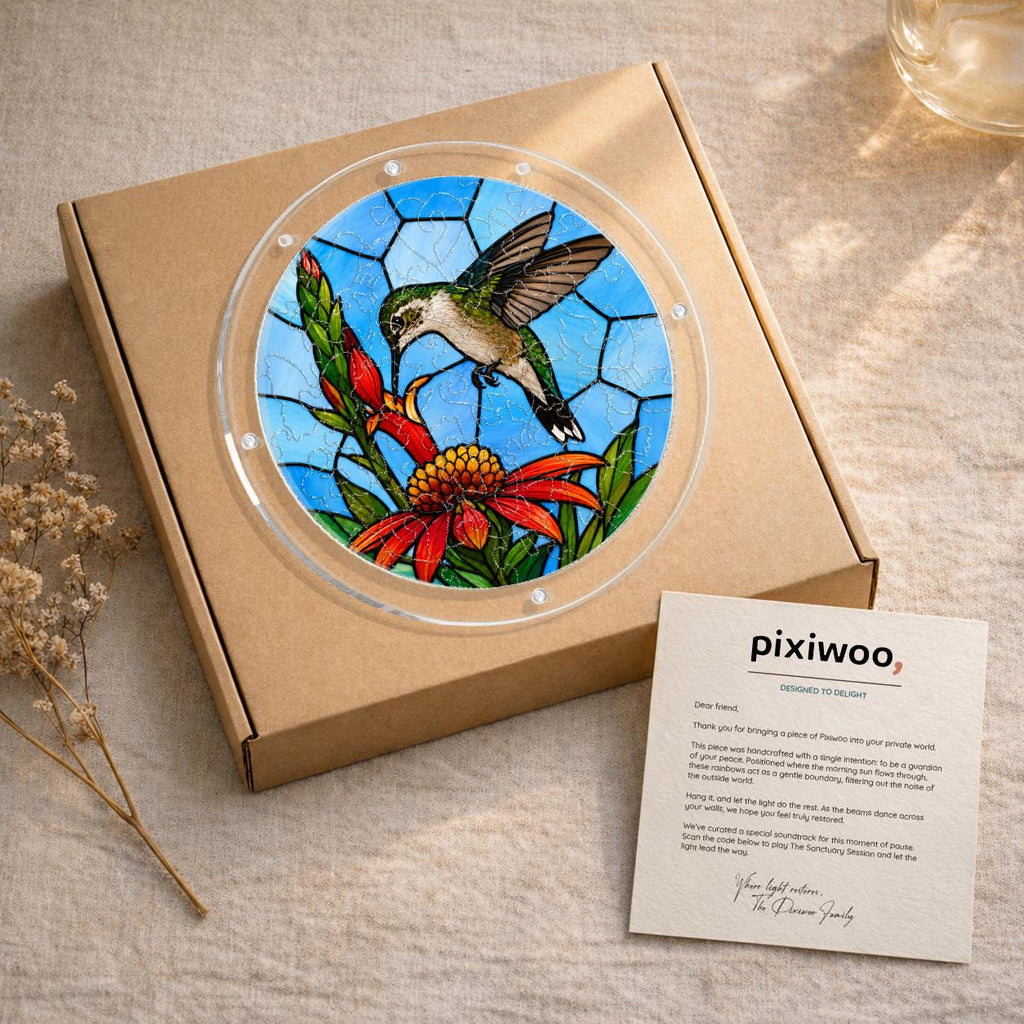 Hummingbird acrylic jigsaw puzzle suncatcher in gift ready packaging