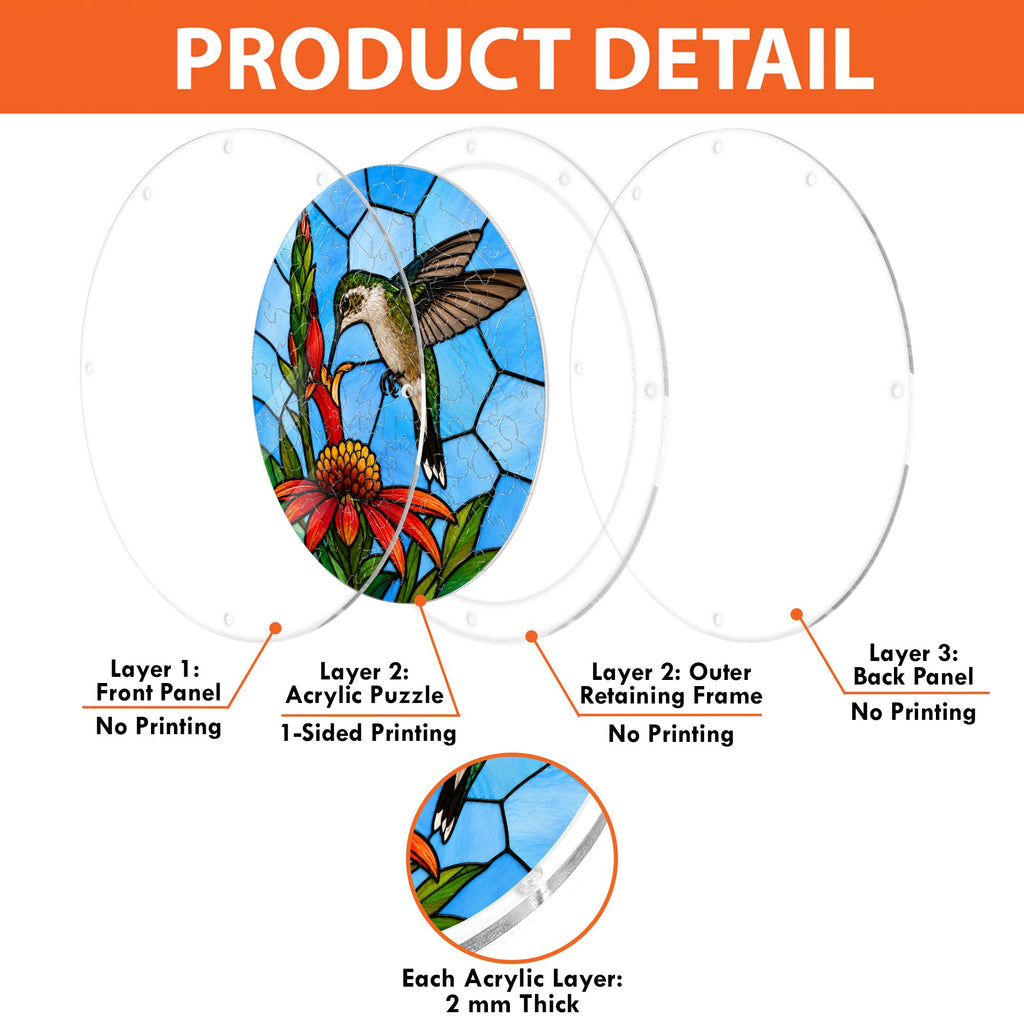 Build it then hang it hummingbird acrylic jigsaw puzzle suncatcher with puzzle pieces