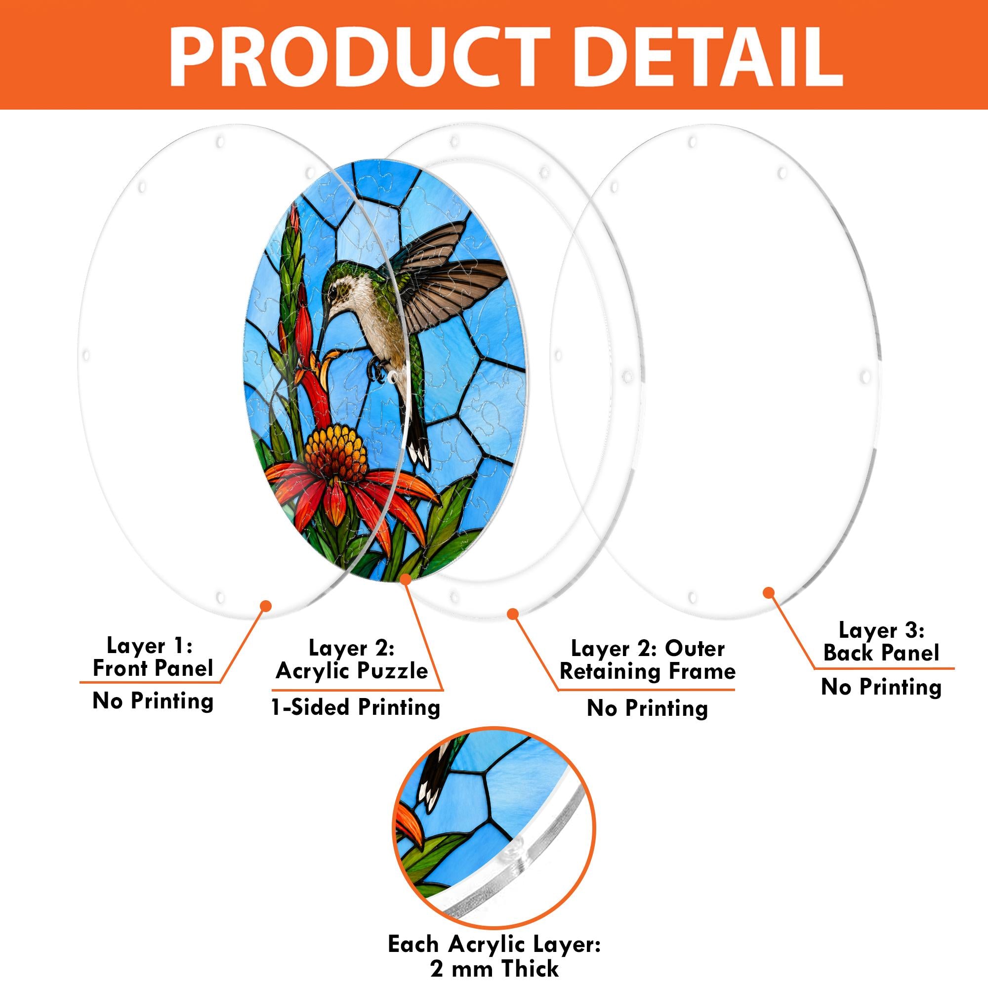 Build it then hang it hummingbird acrylic jigsaw puzzle suncatcher with puzzle pieces