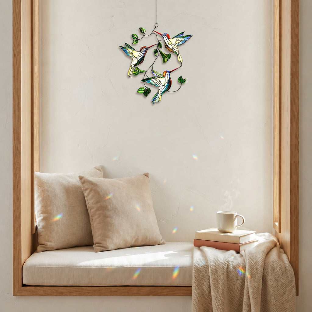 Hummingbird Suncatcher Acrylic Stained Glass Window Hanging