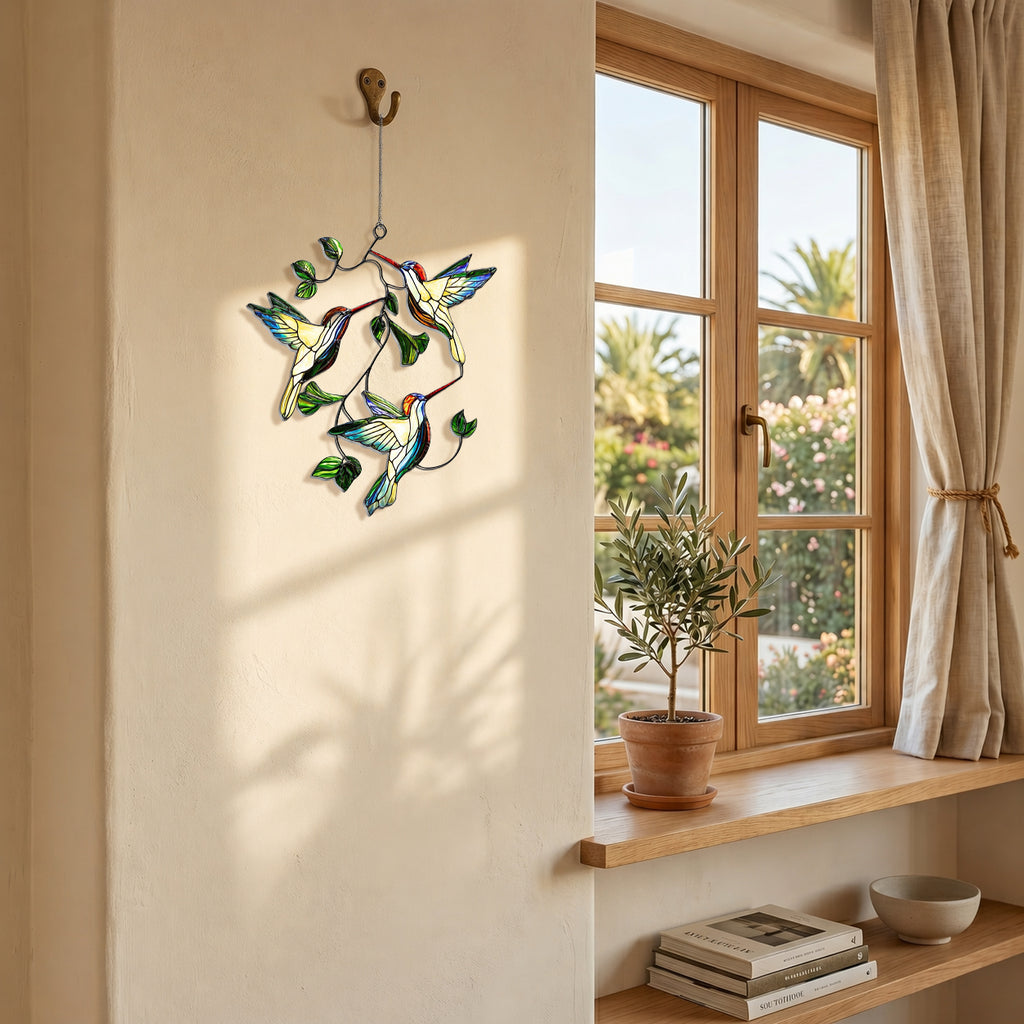 Hummingbird Suncatcher Acrylic Stained Glass Window Hanging