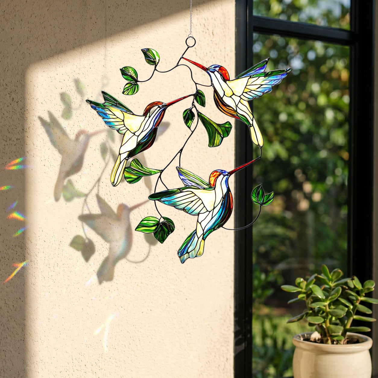 Hummingbird Suncatcher Acrylic Stained Glass Window Hanging