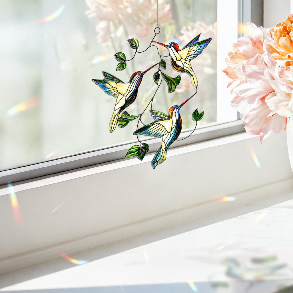 Hummingbird Suncatcher Acrylic Stained Glass Window Hanging