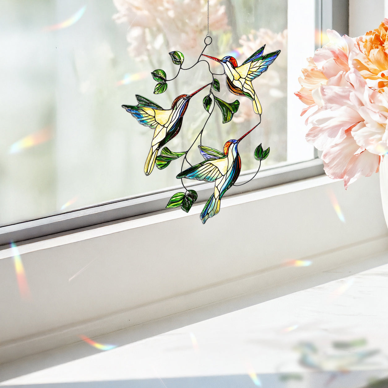 Hummingbird Suncatcher Acrylic Stained Glass Window Hanging