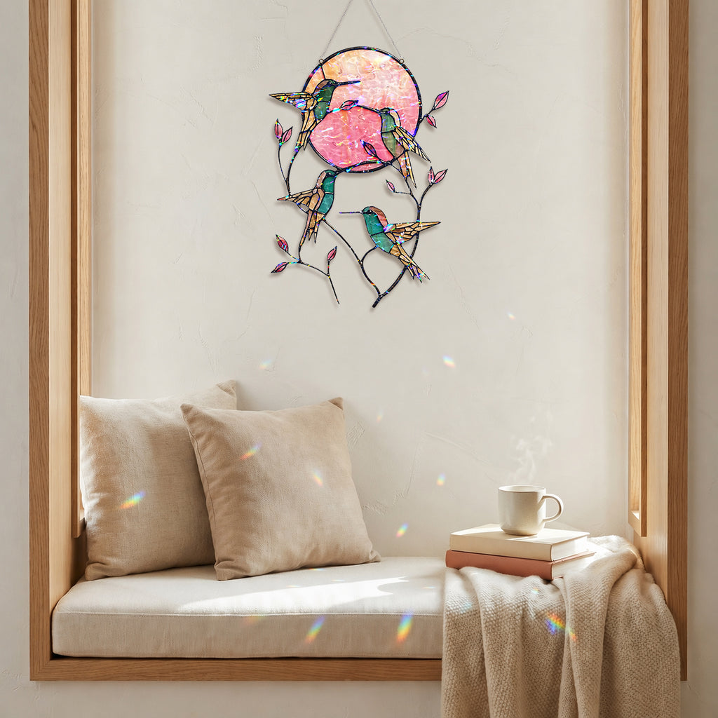 Hummingbird Suncatcher Acrylic Stained Glass Window Hanging