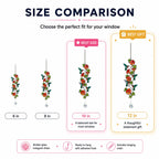 Size comparison chart for hummingbird flowering vine holographic acrylic suncatcher in 6, 8, 10, and 12 inch sizes.
