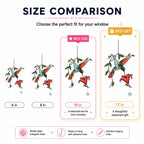 Size comparison chart for hummingbird holographic acrylic suncatcher in 6, 8, 10, and 12 inch sizes.