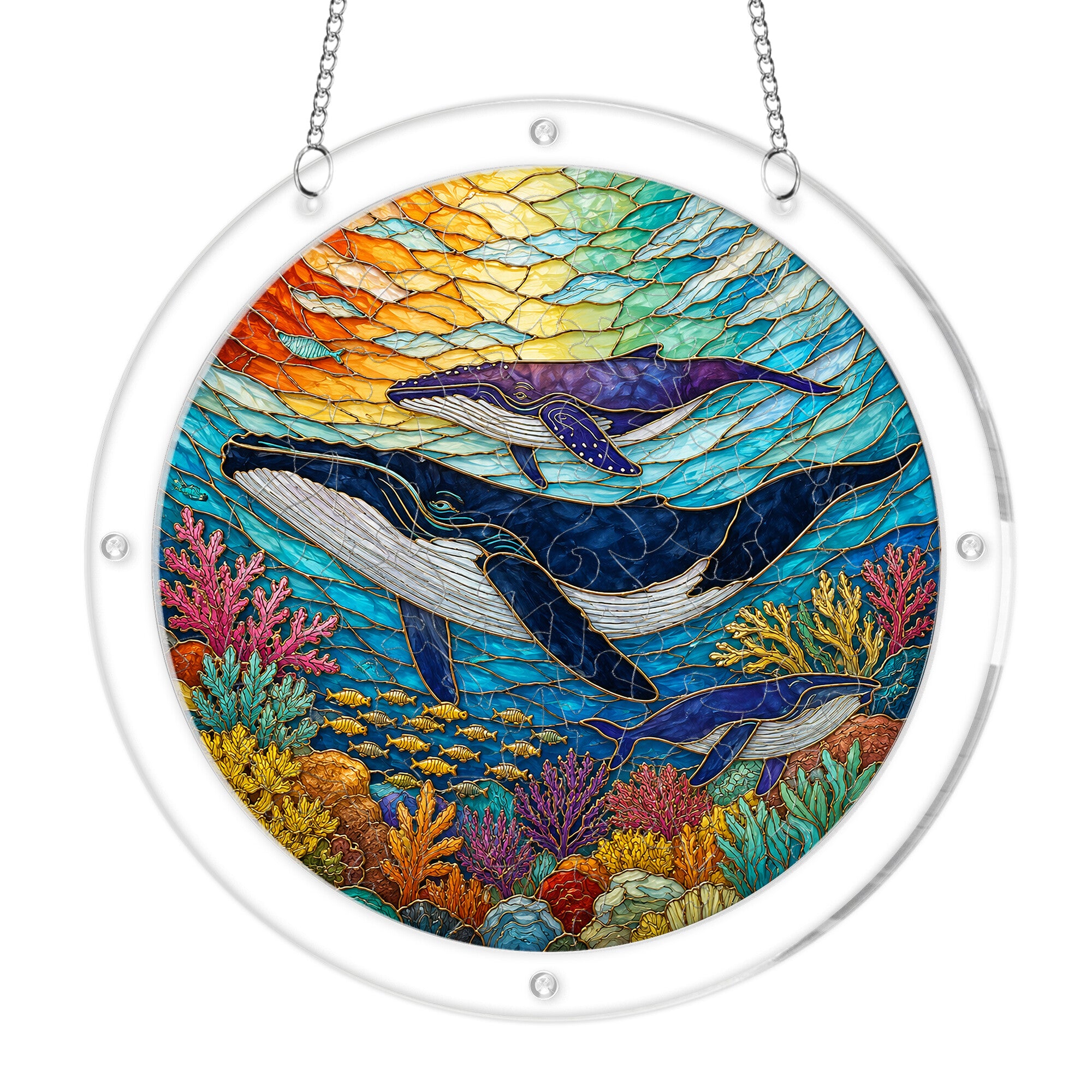 Humpback whale acrylic puzzle suncatcher, colorful DIY ocean window decor