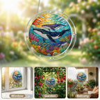 Humpback whale acrylic puzzle suncatcher, colorful DIY ocean window decor