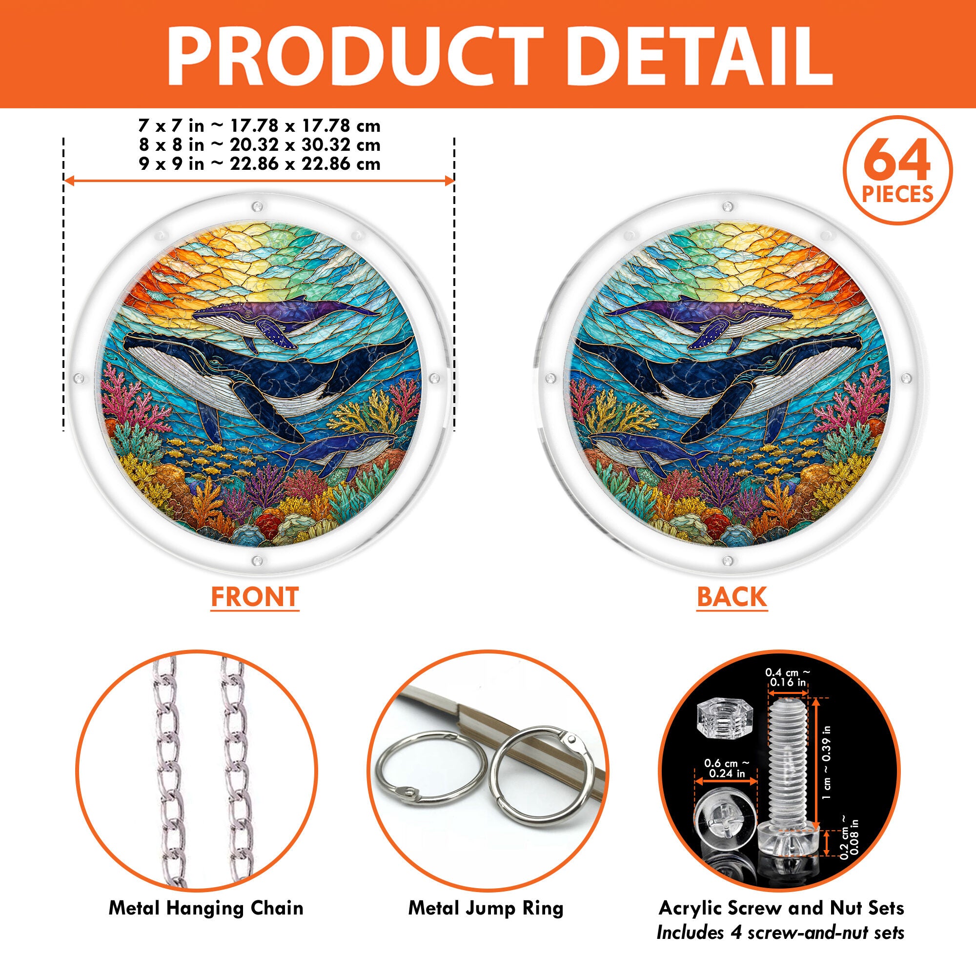 Humpback whale acrylic puzzle suncatcher, colorful DIY ocean window decor