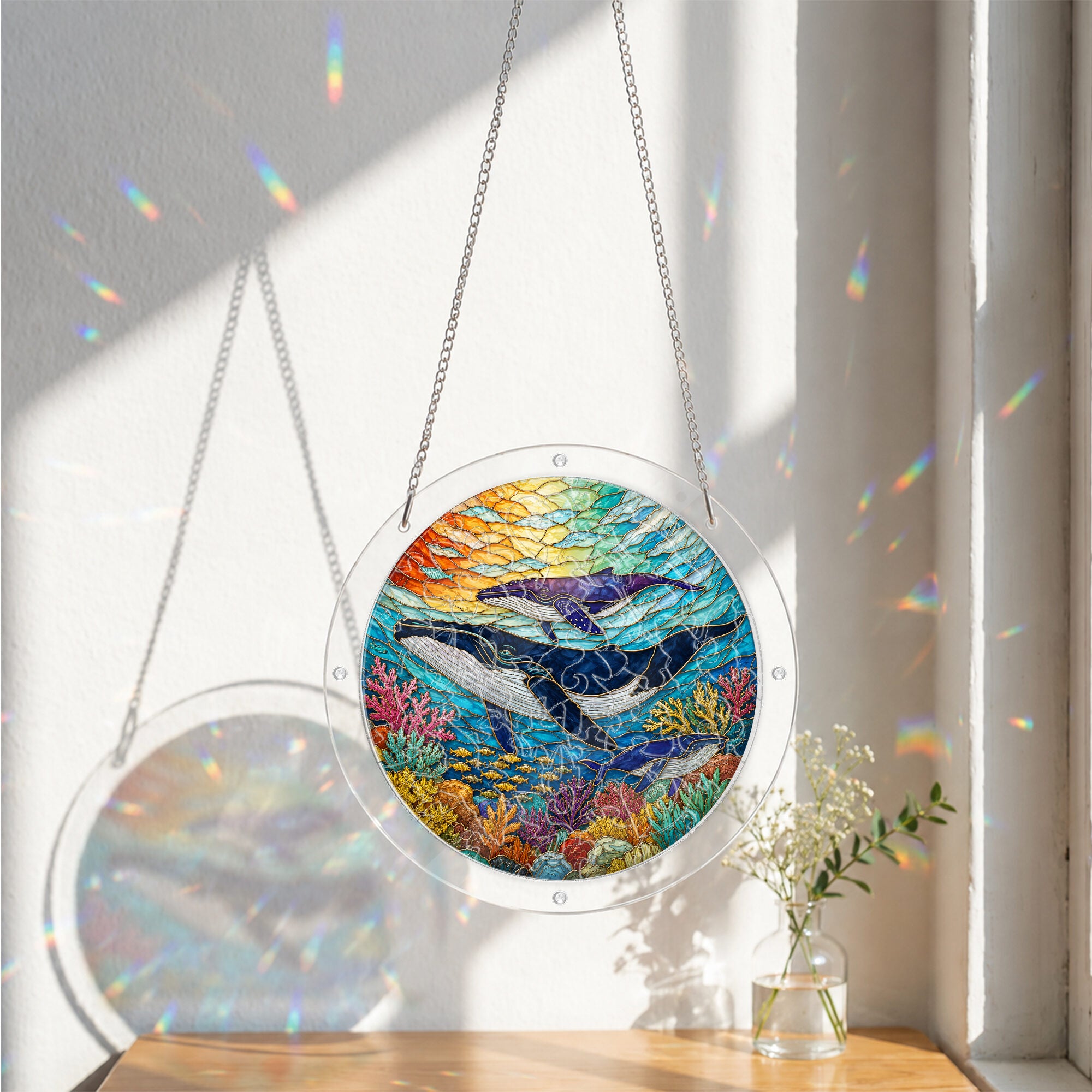 Humpback whale acrylic puzzle suncatcher, colorful DIY ocean window decor