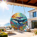 Humpback whale acrylic puzzle suncatcher, colorful DIY ocean window decor