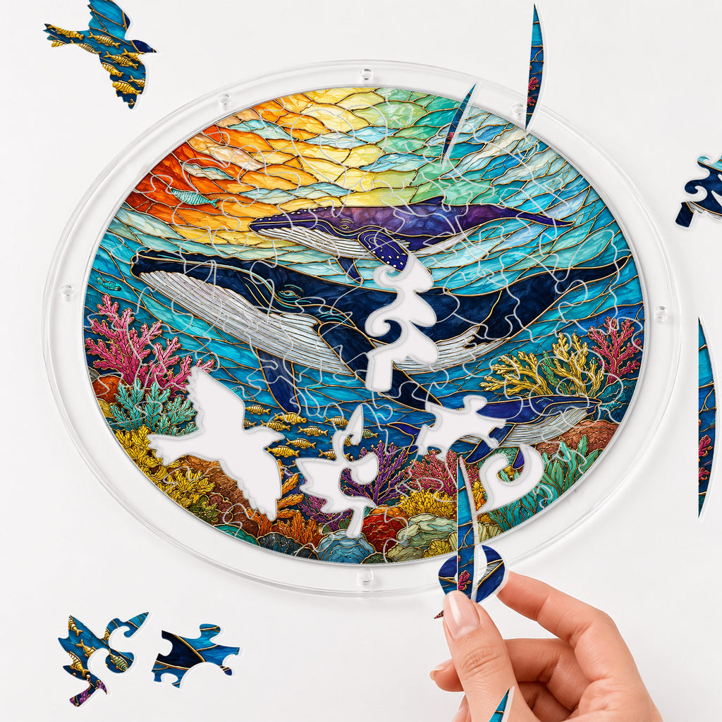 Humpback whale acrylic puzzle suncatcher, colorful DIY ocean window decor