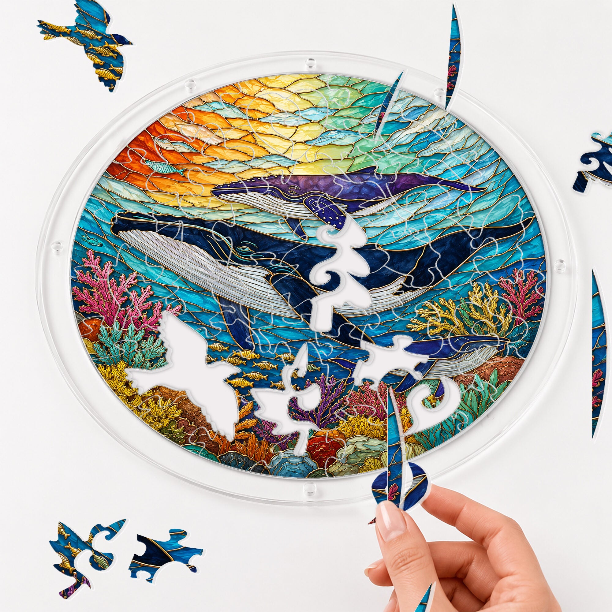 Humpback whale acrylic puzzle suncatcher, colorful DIY ocean window decor
