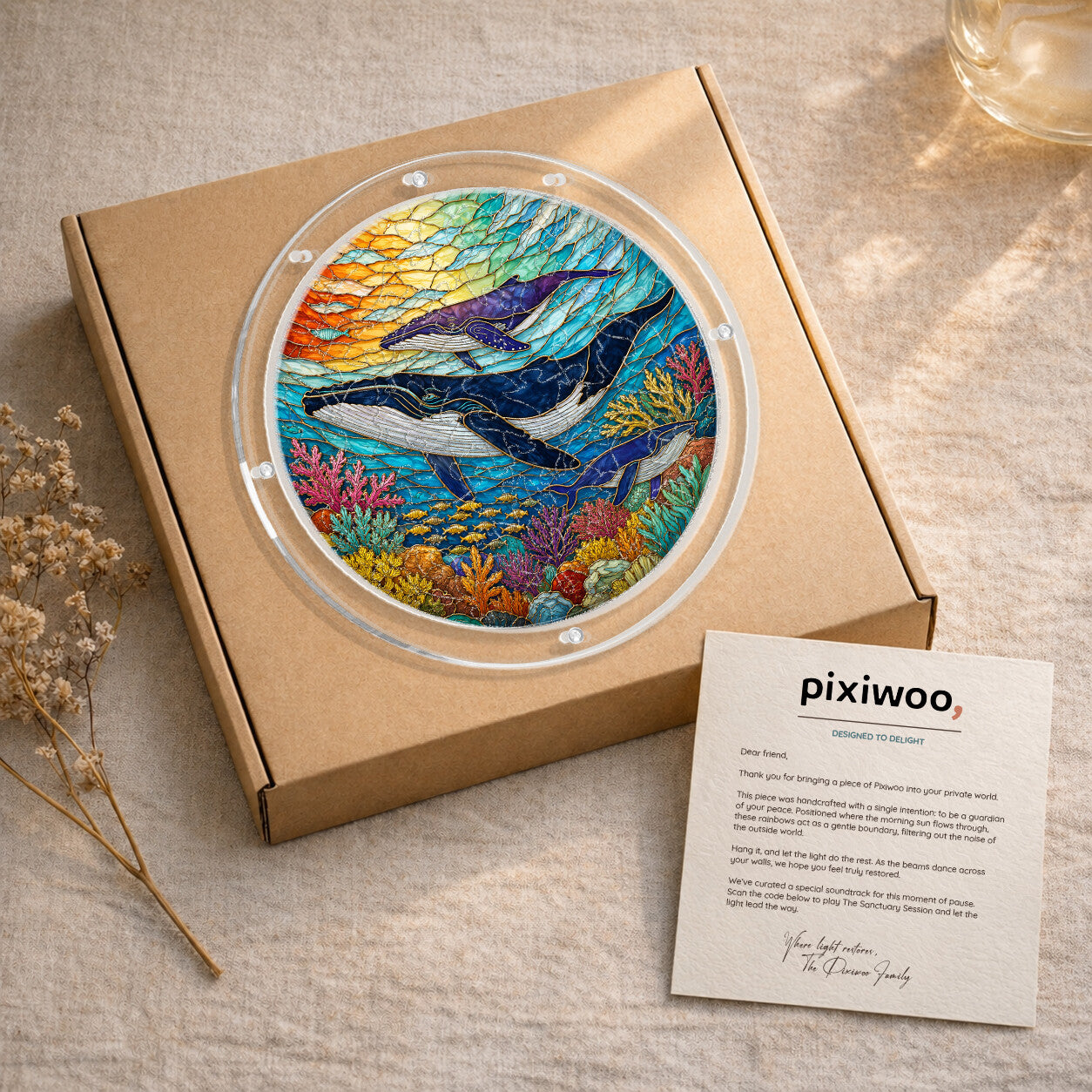 Humpback whale acrylic puzzle suncatcher, colorful DIY ocean window decor