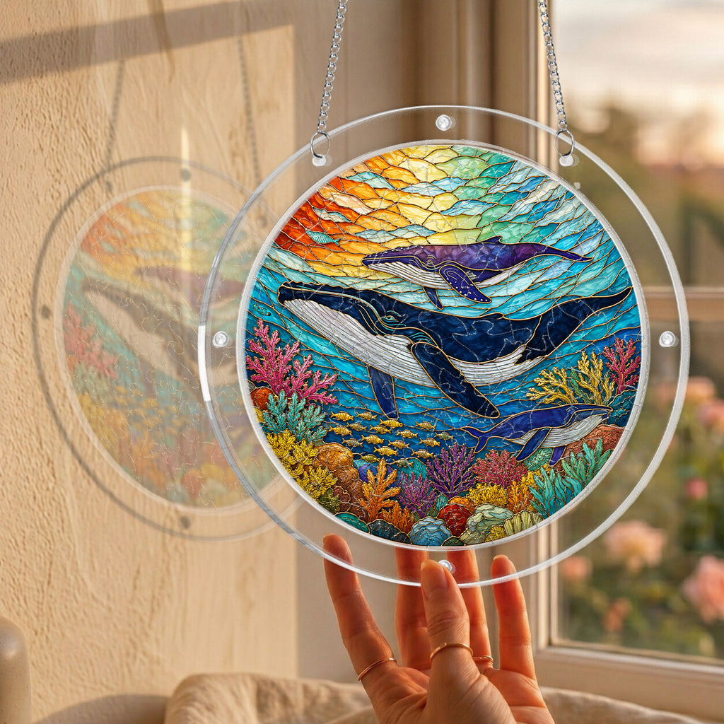 Humpback whale acrylic puzzle suncatcher, colorful DIY ocean window decor