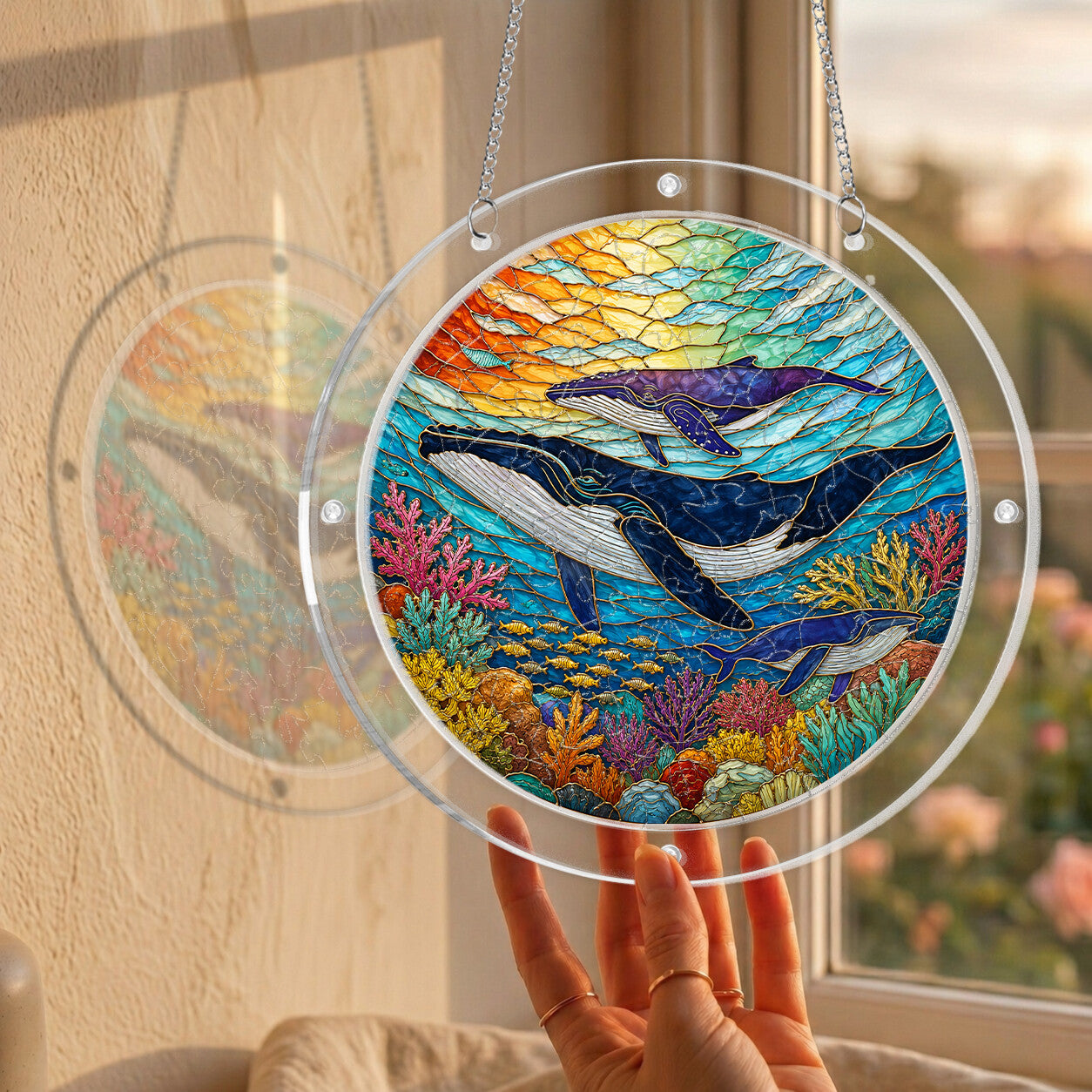 Humpback whale acrylic puzzle suncatcher, colorful DIY ocean window decor