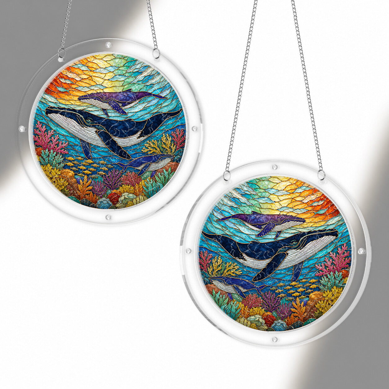 Humpback whale acrylic puzzle suncatcher, colorful DIY ocean window decor