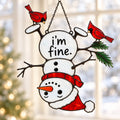 I'm Fine Upside-Down Snowman & Cardinals Holographic Acrylic Suncatcher