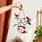 I'm Fine Upside-Down Snowman & Cardinals Holographic Acrylic Suncatcher