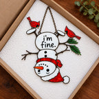 I'm Fine Upside-Down Snowman & Cardinals Holographic Acrylic Suncatcher