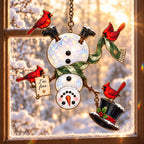 I'm Fine Snowman Head Over Heels with Four Cardinals Holographic Acrylic Suncatcher