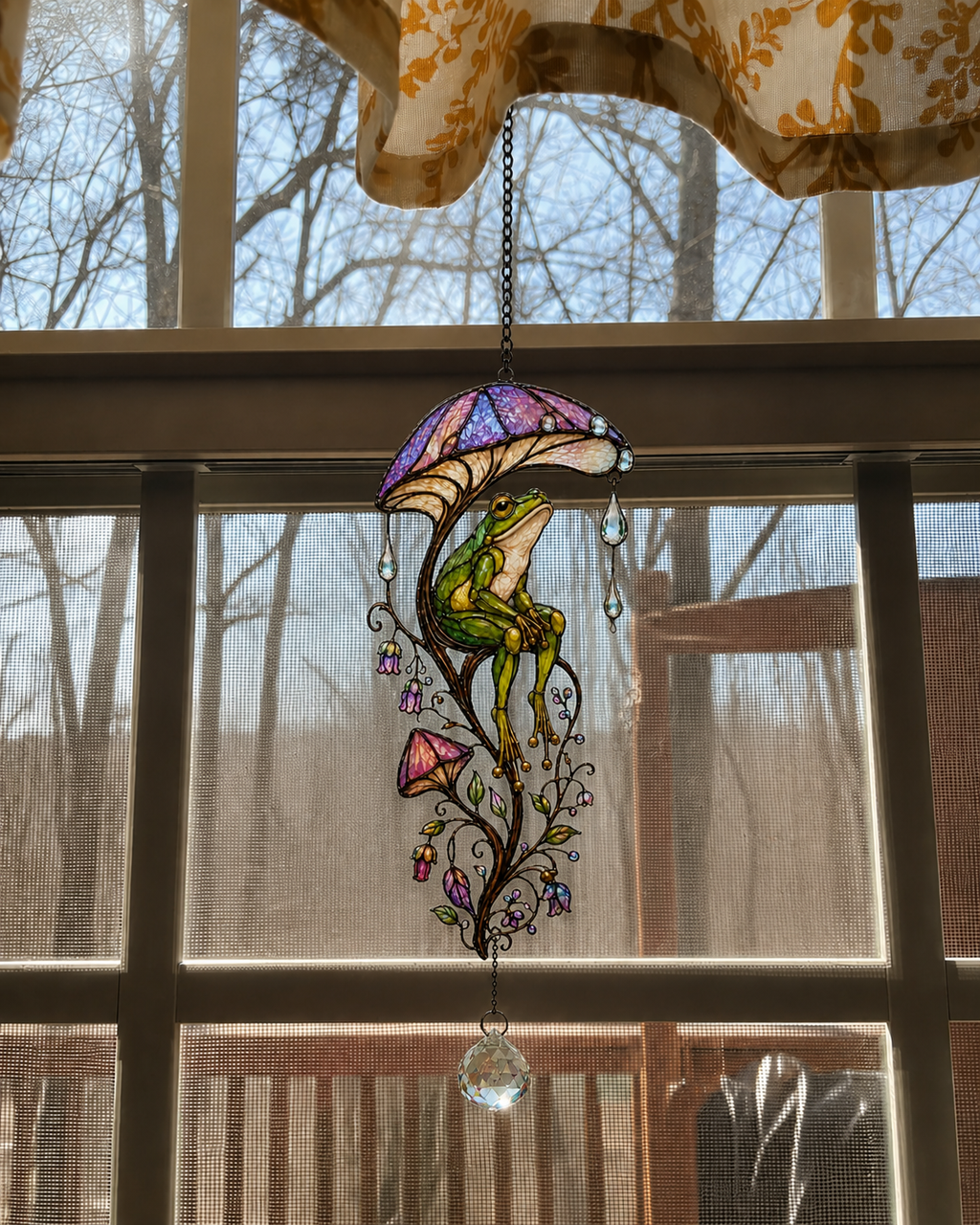 Frog & Mushroom Umbrella Holographic Acrylic Suncatcher