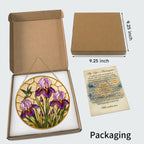 Iris hummingbird gold frame suncatcher detail