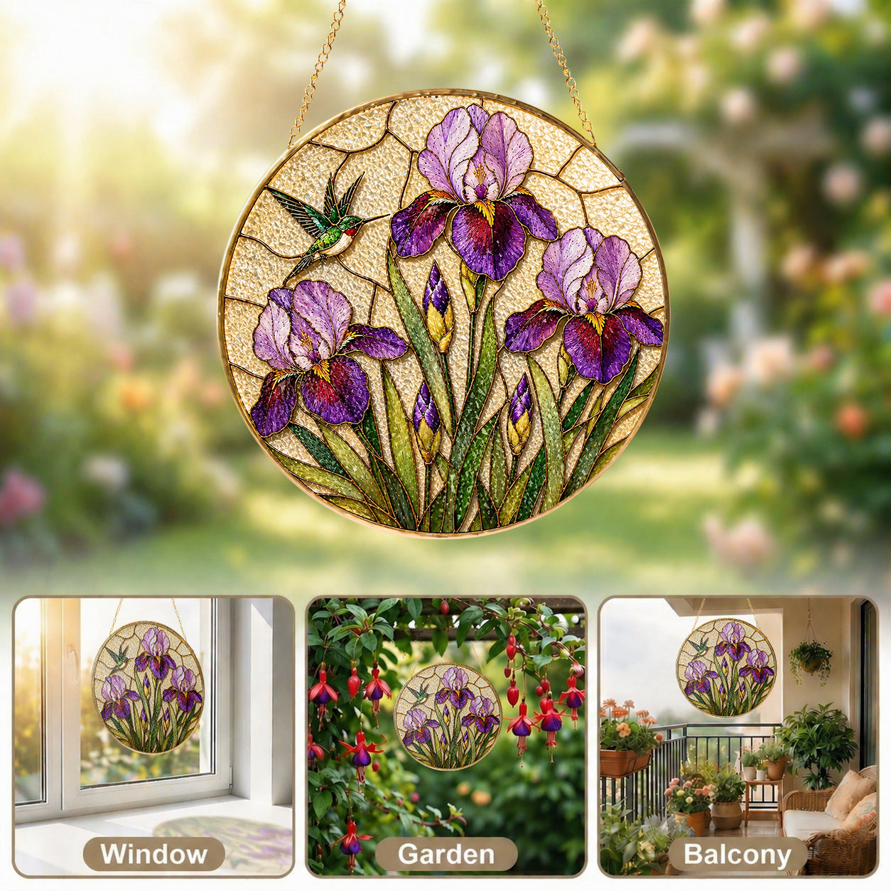 Iris hummingbird suncatcher lifestyle detail