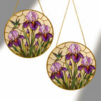 Iris hummingbird suncatcher shown in two sizes