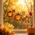 Pumpkins with Autumn Vine & Charms Holographic Acrylic Suncatcher