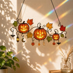 Pumpkins with Autumn Vine & Charms Holographic Acrylic Suncatcher