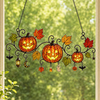 Pumpkins with Autumn Vine & Charms Holographic Acrylic Suncatcher
