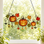 Pumpkins with Autumn Vine & Charms Holographic Acrylic Suncatcher