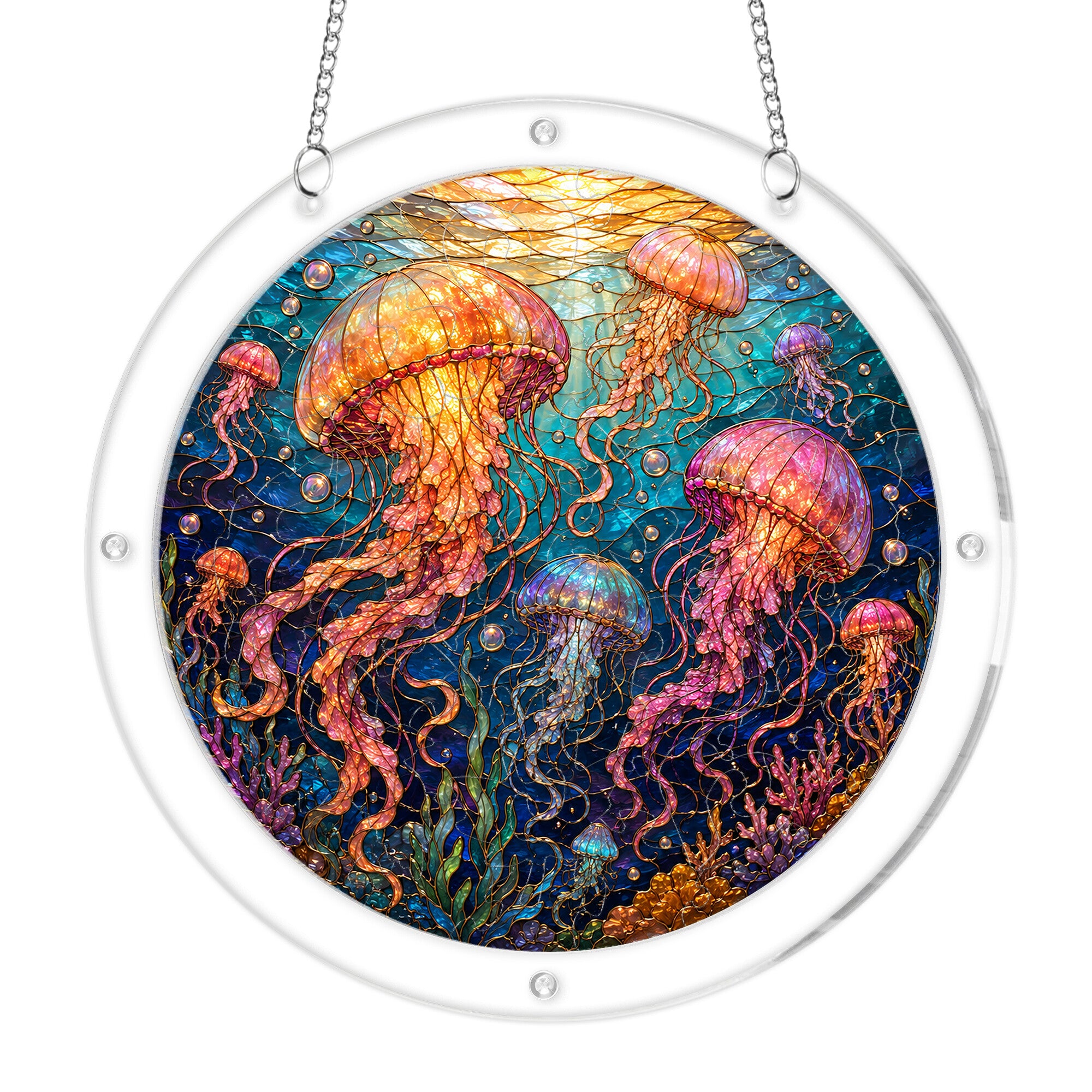 Jellyfish acrylic puzzle suncatcher, colorful DIY ocean window decor