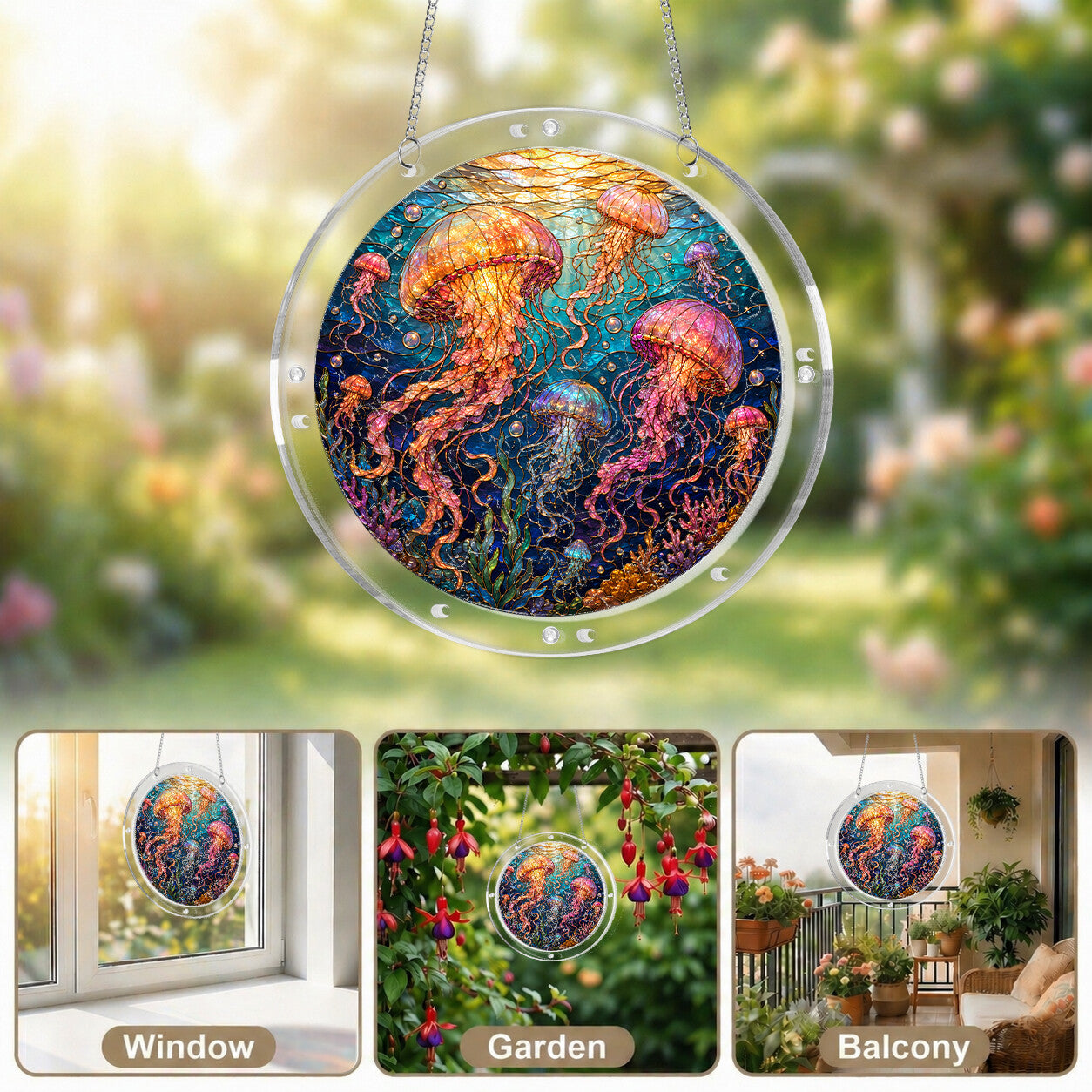 Jellyfish acrylic puzzle suncatcher, colorful DIY ocean window decor