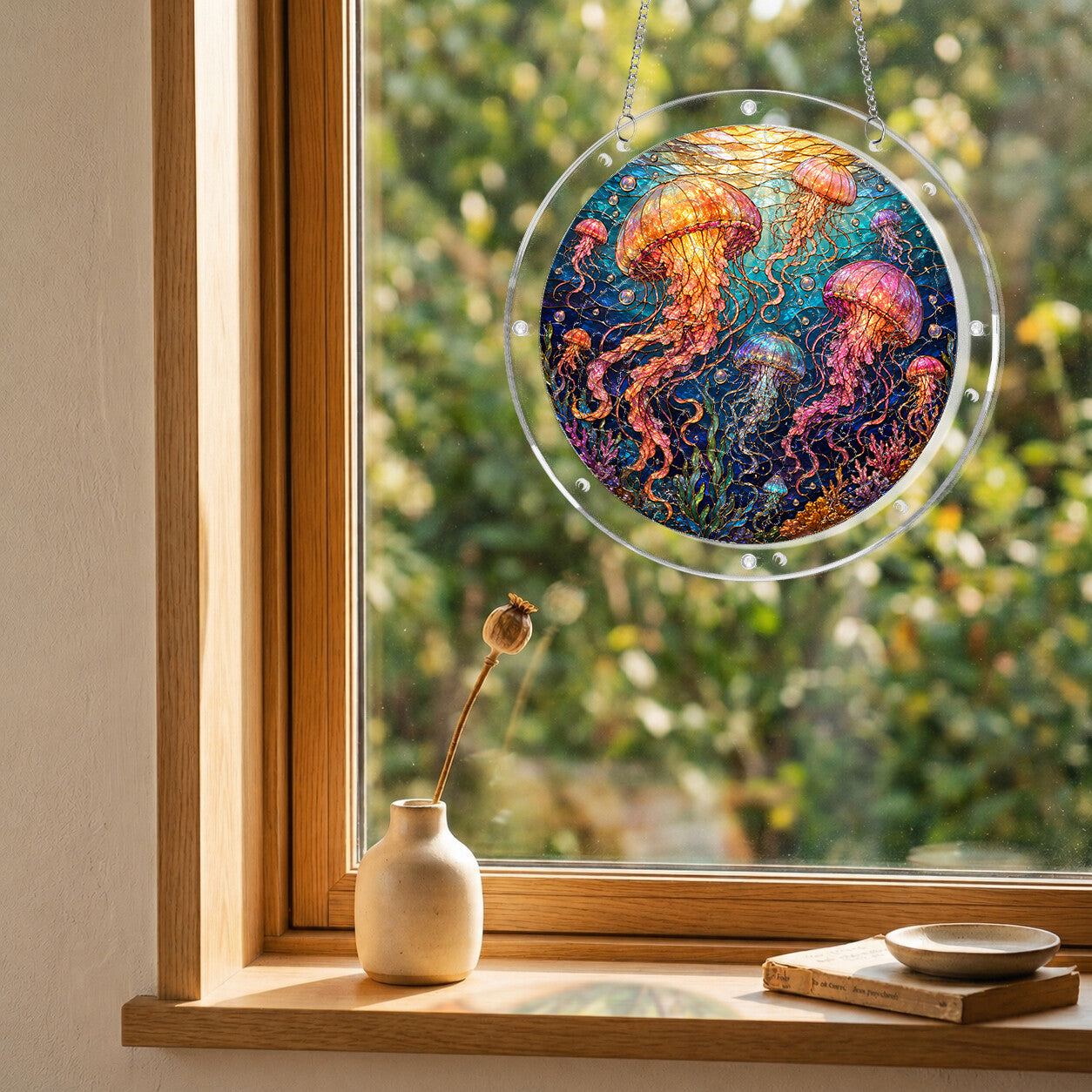 Jellyfish acrylic puzzle suncatcher, colorful DIY ocean window decor